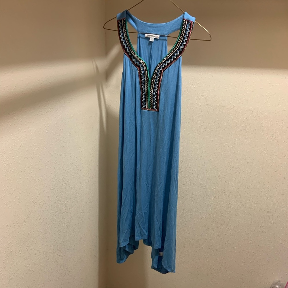 Blue dress.